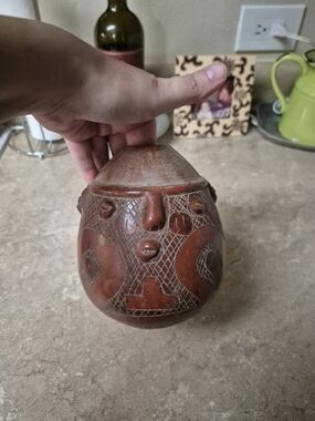 Vintage, Handcrafted Terracotta Tribal/Aztec Face Vase